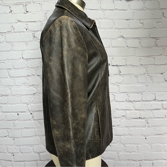 Vintage Valerie Stevens Zip Up Leather Jacket Fully Lined Distressed Brown Sz S - Picture 9 of 14